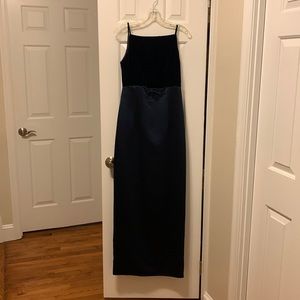 Gown, blue velvet top & satin shirt size 4, back skirt slit & zipper back